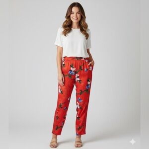 Floral Red Women's Pants A18
